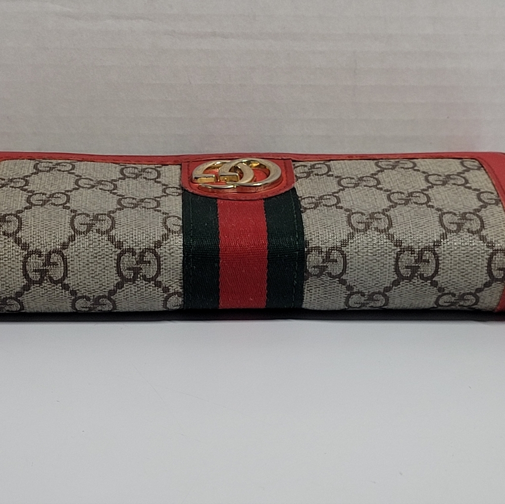 Gucci Ophidia GG Continental Wallet Supreme Canvas Brown/Red Trim W/Blemishes Se - Picture 15 of 16